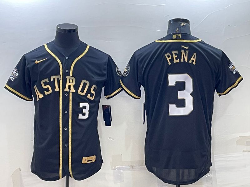 Men Houston Astros #3 Pena Black Gold Elite Nike 2022 MLB Jerseys